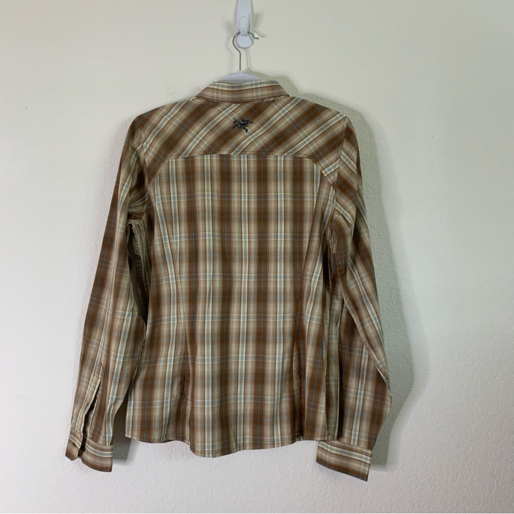 Arcteryx Womens brown blue plaid long sleeve/ roll sleeve button up shirt L - Picture 7 of 8